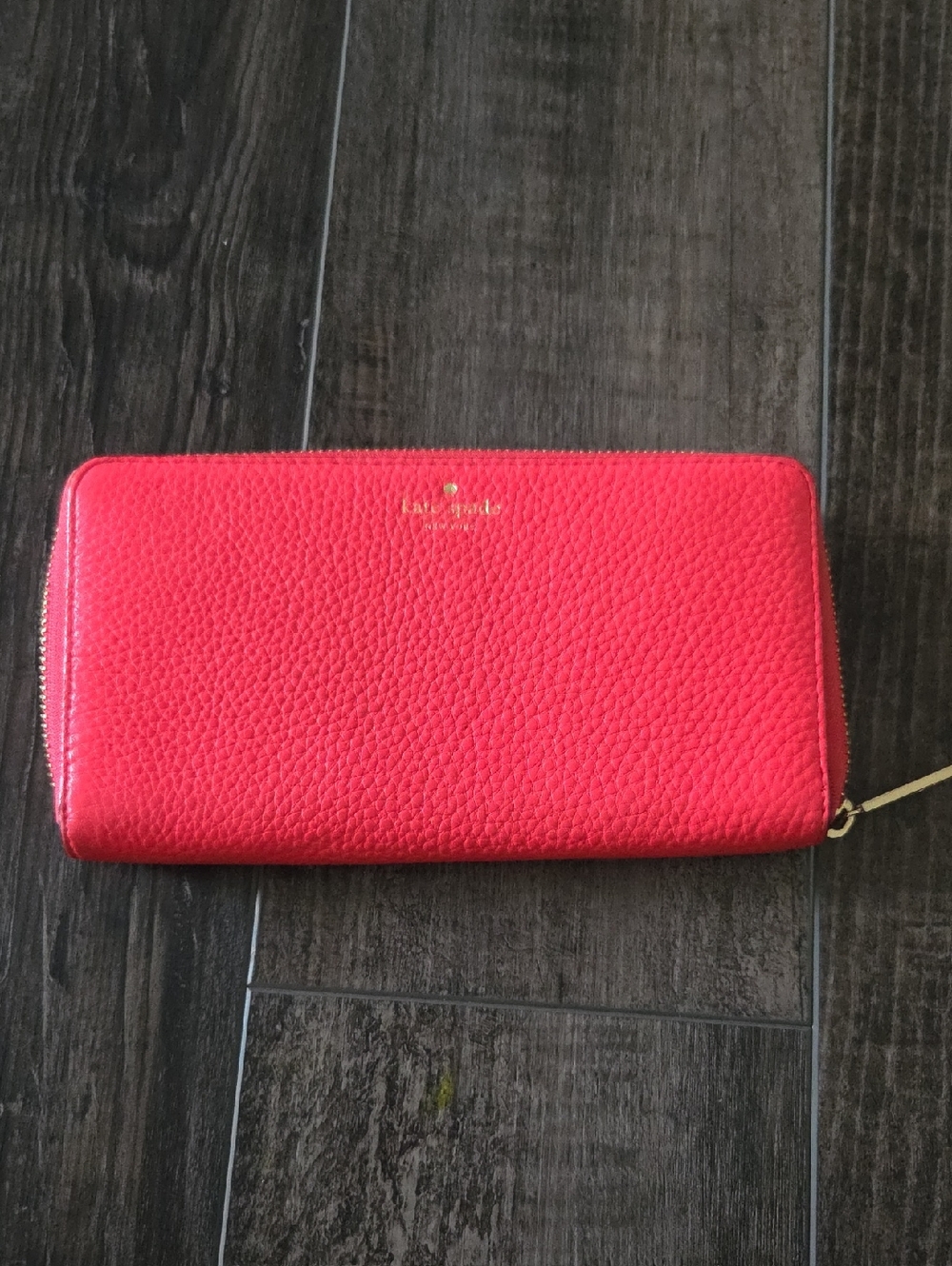kate spade Pebbled Hot Pink/Red Zip-Around Wallet with Gold Tone Accents